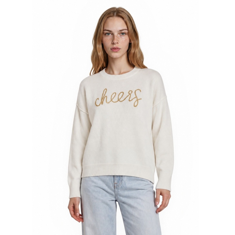NEW Vince Camuto Cheers Sweater Women's Size Large White Gold Metallic Festive